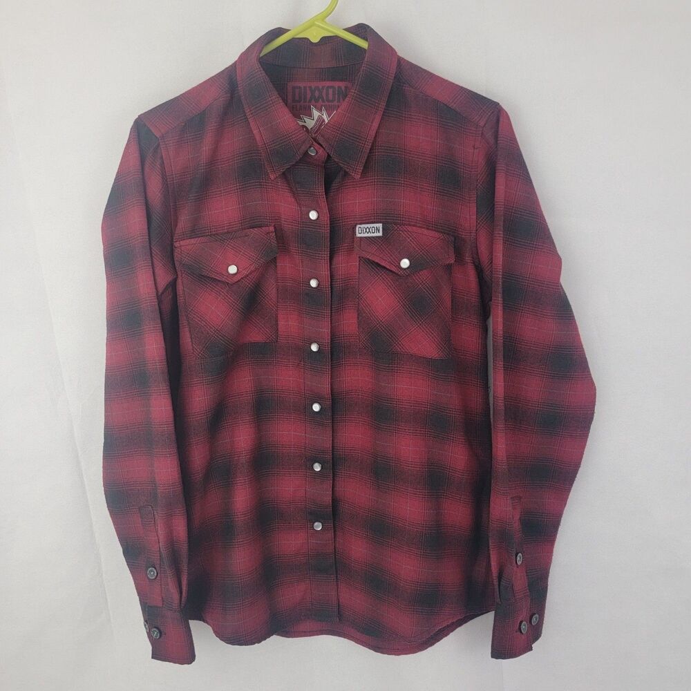 DIXXON Womens Shirt Sz MEDIUM Long Sleeve THE OXBLOOD Flannel Pearl Snap Plaid